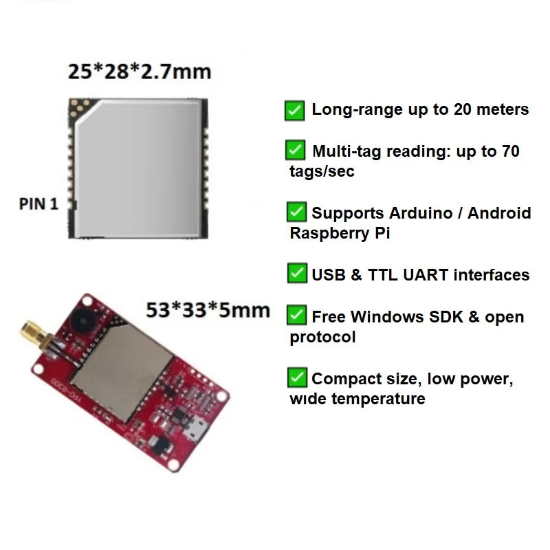 R300 RFID UHF Reader Module for ESP32 Raspberry Pi Arduino | UHF Access Control TTL UART | Free SDK Included