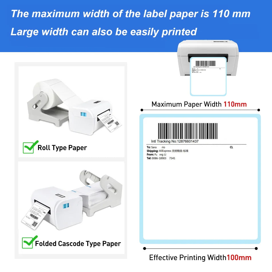 Thermal Barcode Label printers ePacket mini printer USB Bluetooth Printer Print width:40-110mm Electronic Surface Single