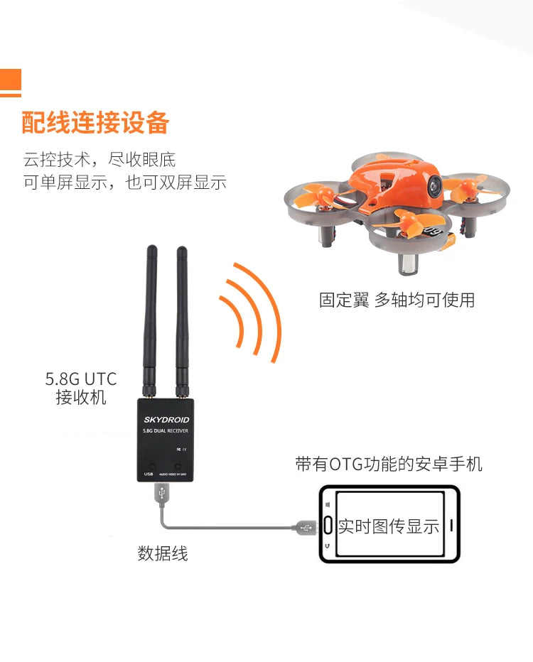 Skydroid 5.8Ghz 150CH True Diversity UVC OTG Smartphone FPV Receiver for Android Tablet PC VR Headset FPV System RC