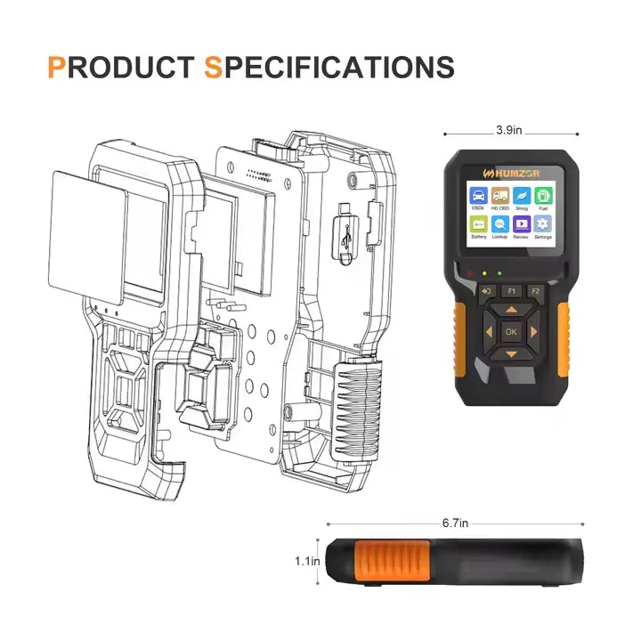 HUMZOR NC601 12V-24V OBD2 ELM327 Scan Tool for Car & Truck Diagnostic Testing with 1 Year Warranty