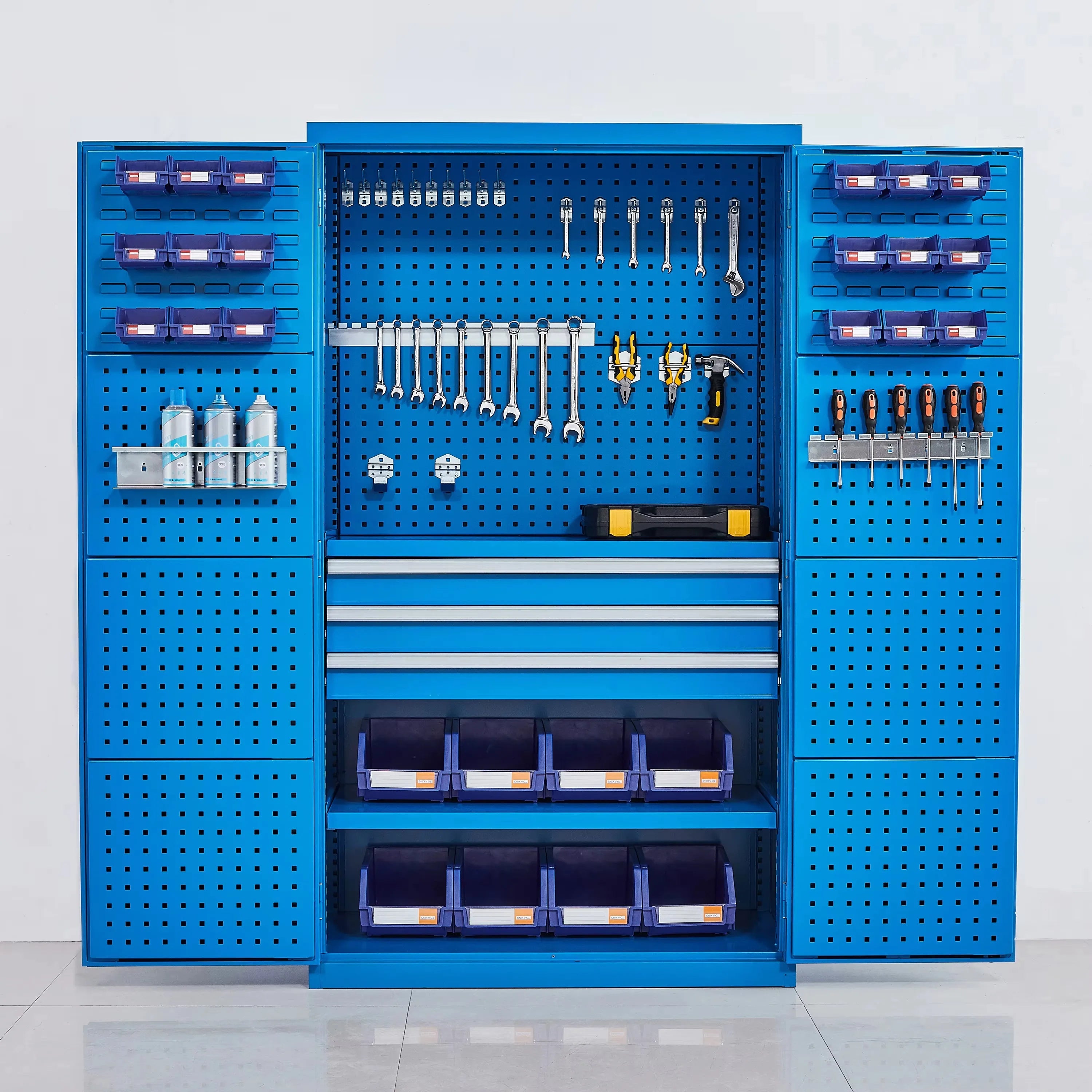 Optimize Your Workspace with a Modern Industrial 71in. Orange Tool Cabinet Lock, Drawers, Pegboard, and Quiet Wheels PULAGE