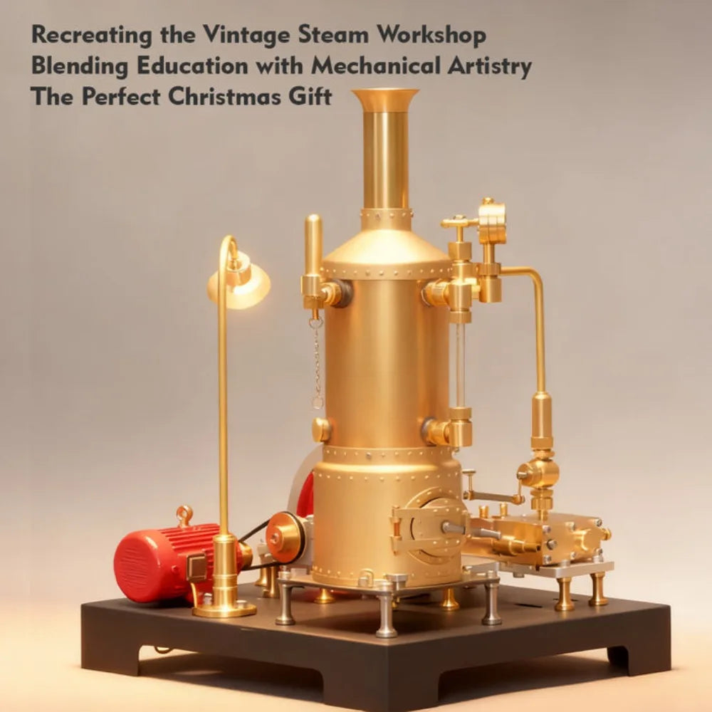 Stationary Mill Steam Engine Model Kit Startable CNC Processing SE-03 Steam Engine Model with Boiler Generator Light Stand