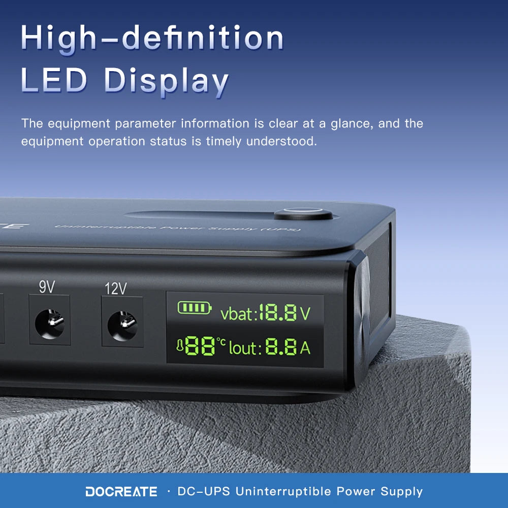 DC UPS Uninterruptible Power Supply System 5V-24V Output 4x18650 Replaceable Battery for Router NAS Modem and Security Monitor