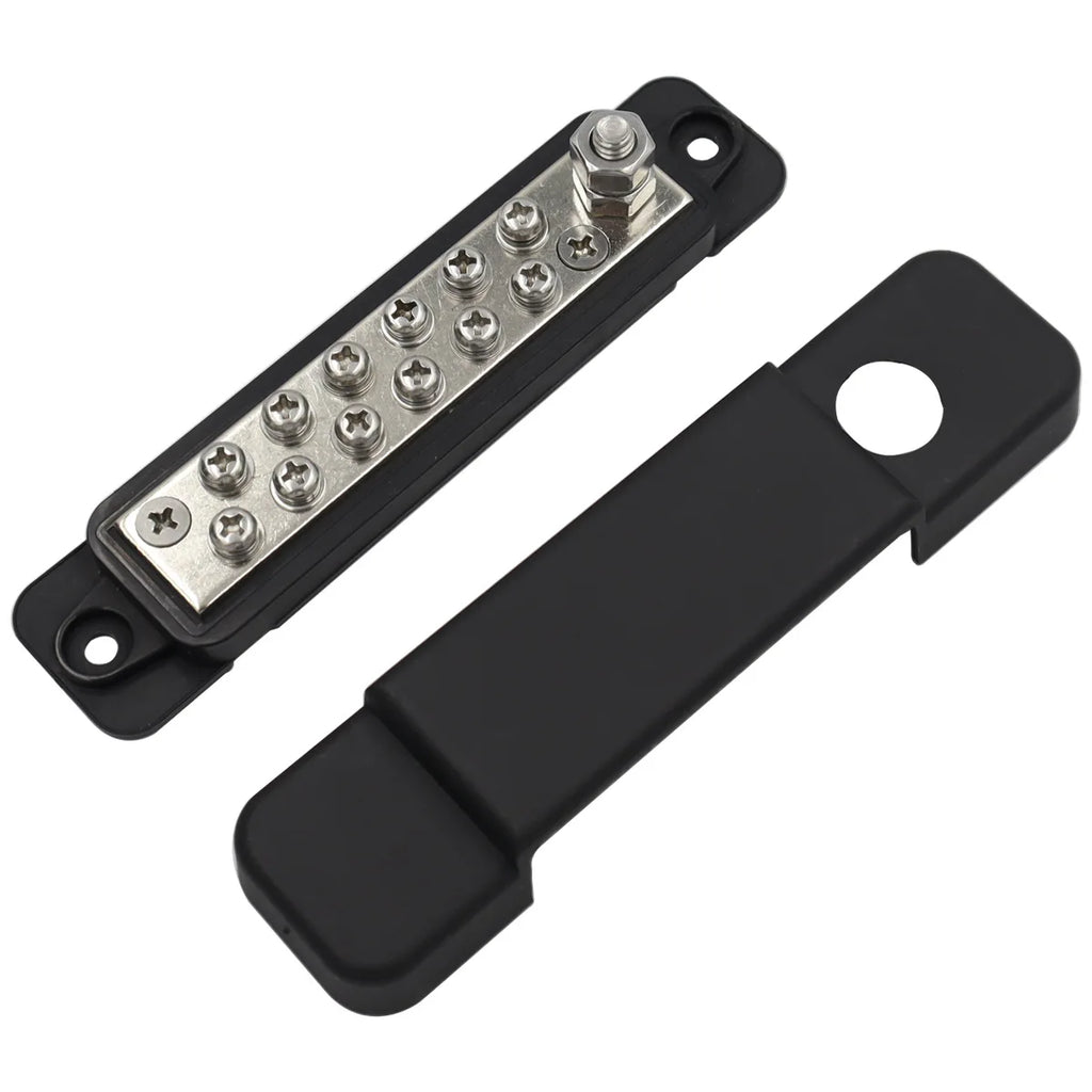 12 Terminal Distribution Block Bus Bar DC 48V 12P Wiring Bars Busbar with Covers + Ring Terminals for Automobiles RV Yacht