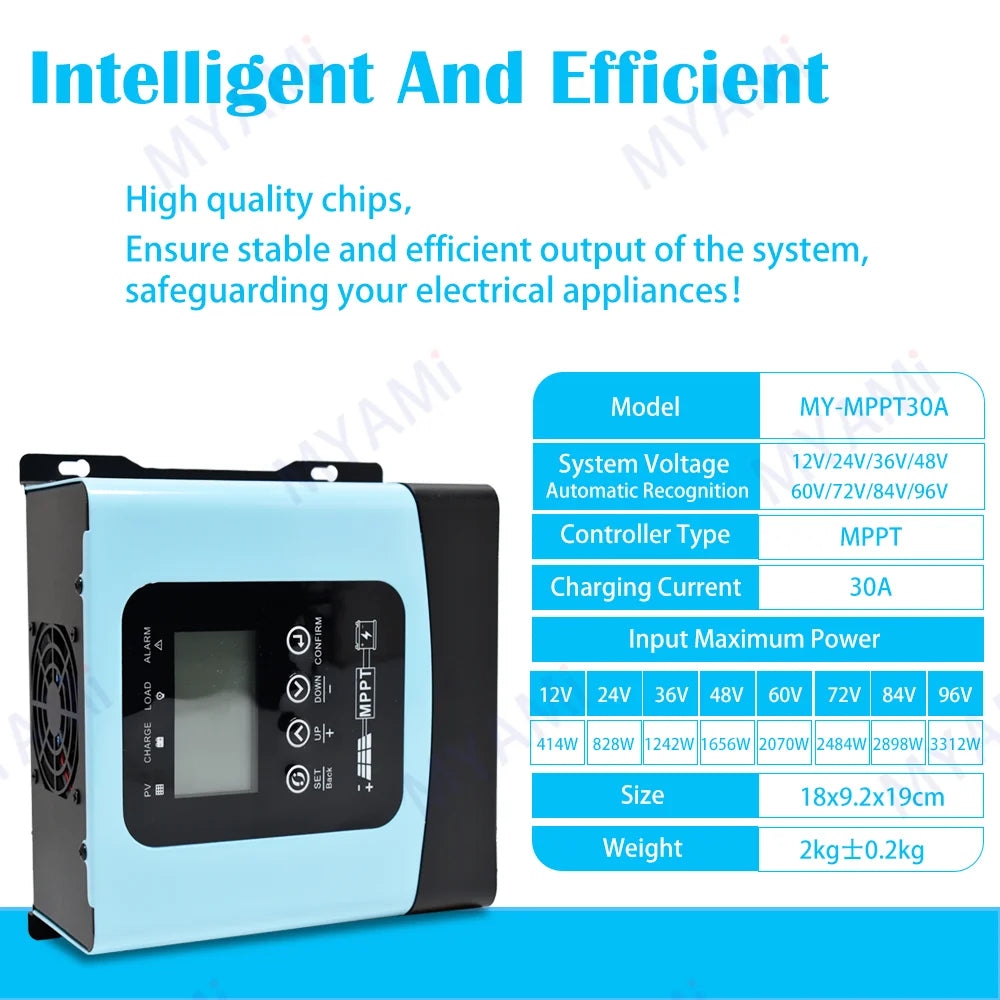 MYAMi 12V 24V 36V 48V 60V 72V 84V 96V 30A Off-grid RS485 Mppt Solar Charge Controller For Solar System