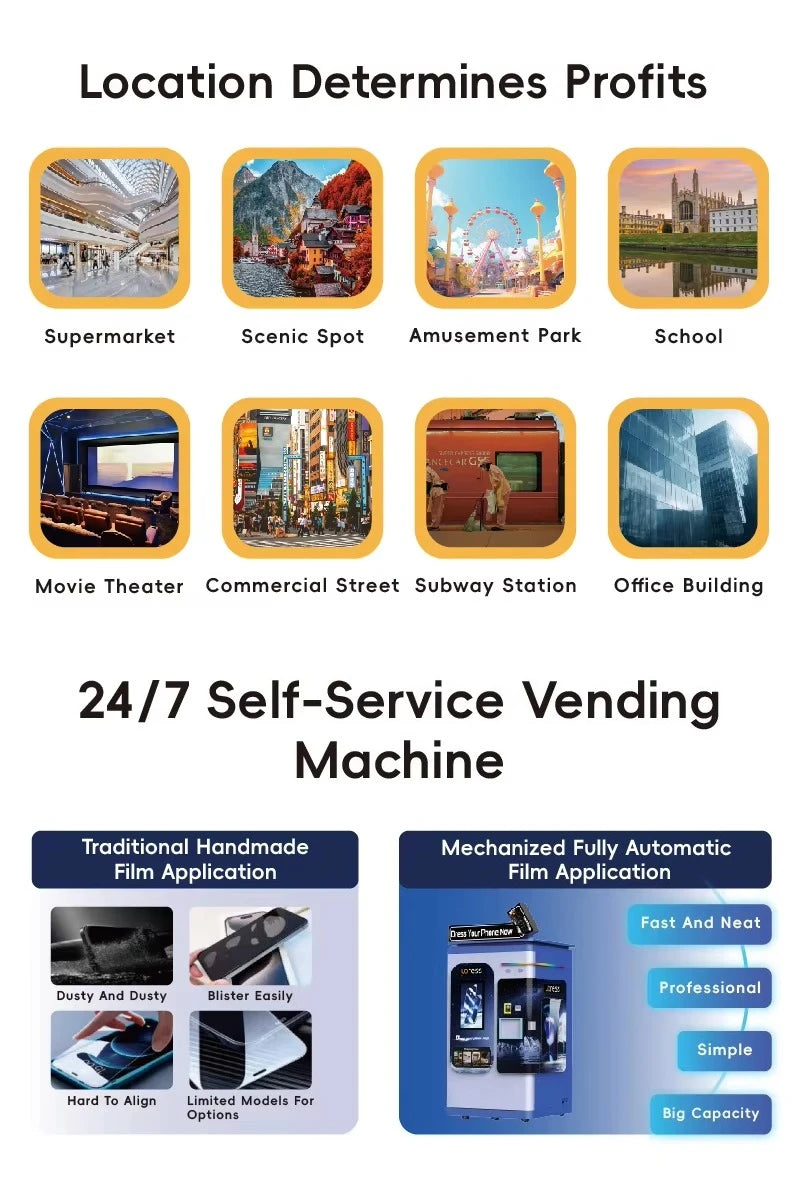Fully Automatic Customized Mobile Phone Tempered Glass Film Vending Machine Commercial Credit Card Application High Efficiency