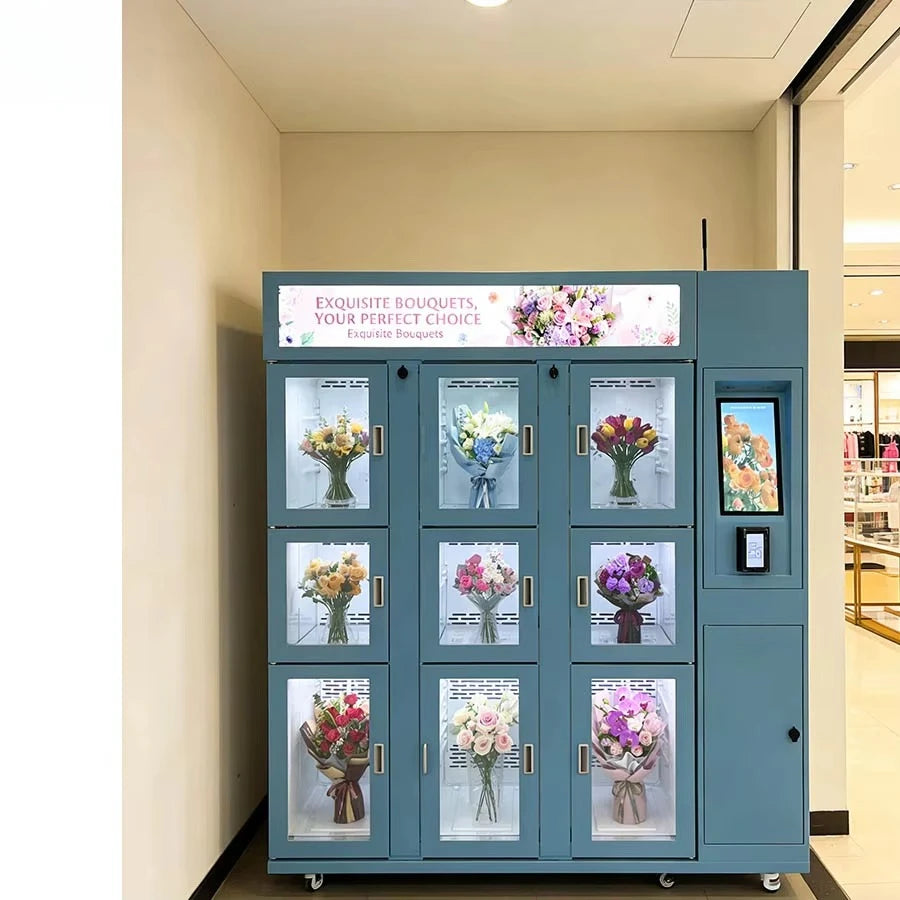 Custom Commercial Flower Vending Cabinets Can Cool, Humidify, and Monitor Inventory in Real Time Suitable for Outdoor
