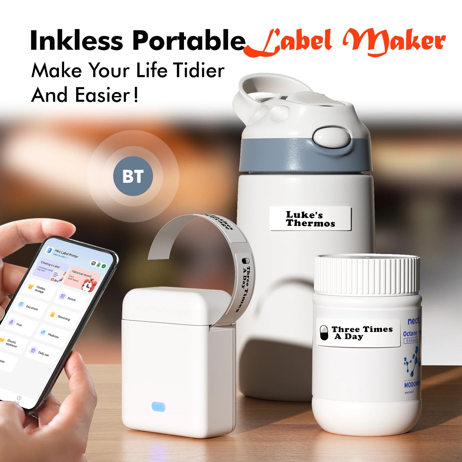Self-adhesive Label Maker Address Label Printer Bluetooth Thermal Printer for Business Office School Home Barcode Logo Clothing
