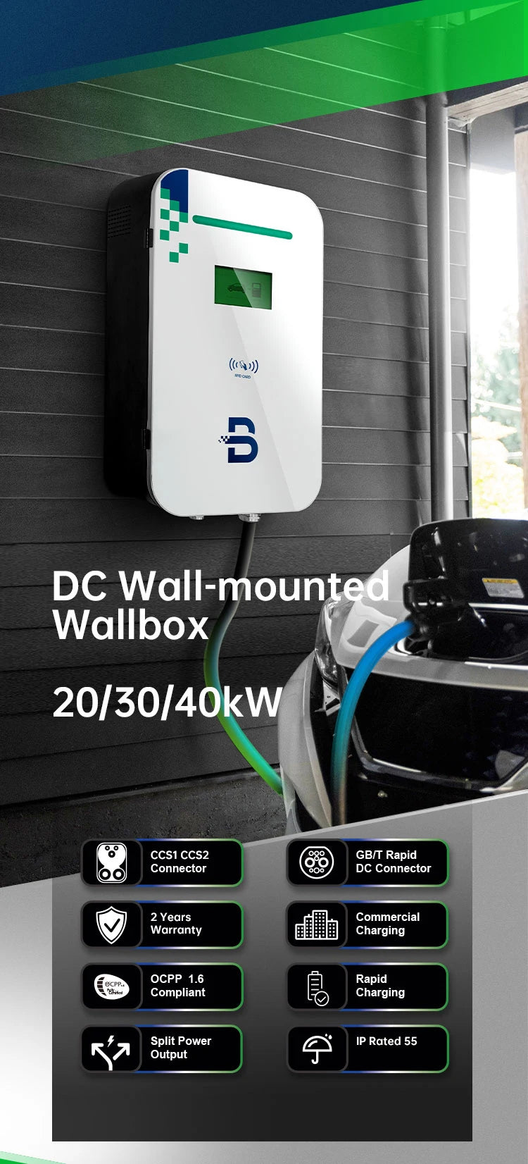 Customized 20KW 30KW 40KW Fast CCS2 CCS1 GB/T Electric Cars OCPP Commercial EV Fast DC EV Charger