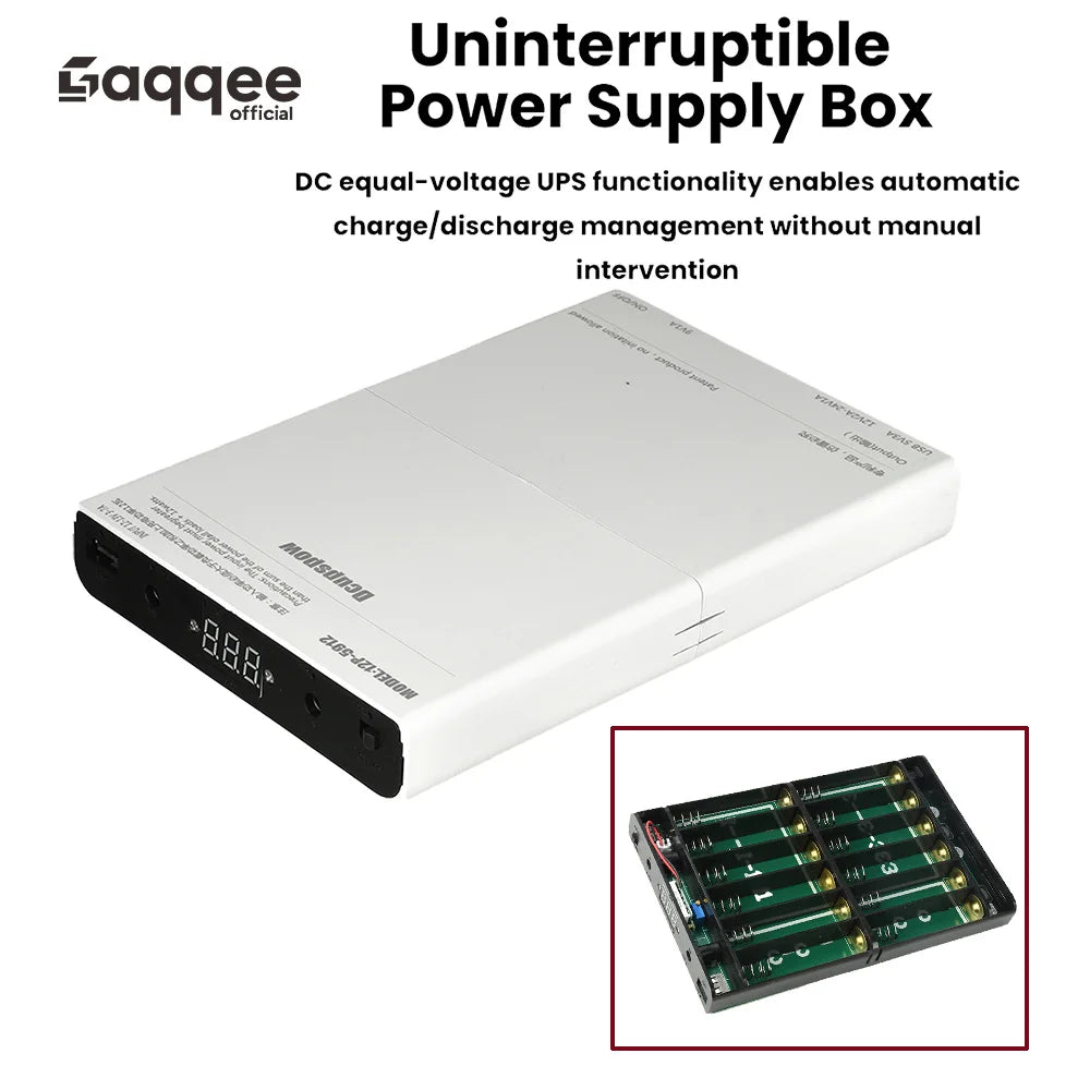 DC 5V9V12V UPS Output Uninterrupted Power Supply 12x18650 Power Bank Box for Cellphone Power Storage Case Optical Modem Router