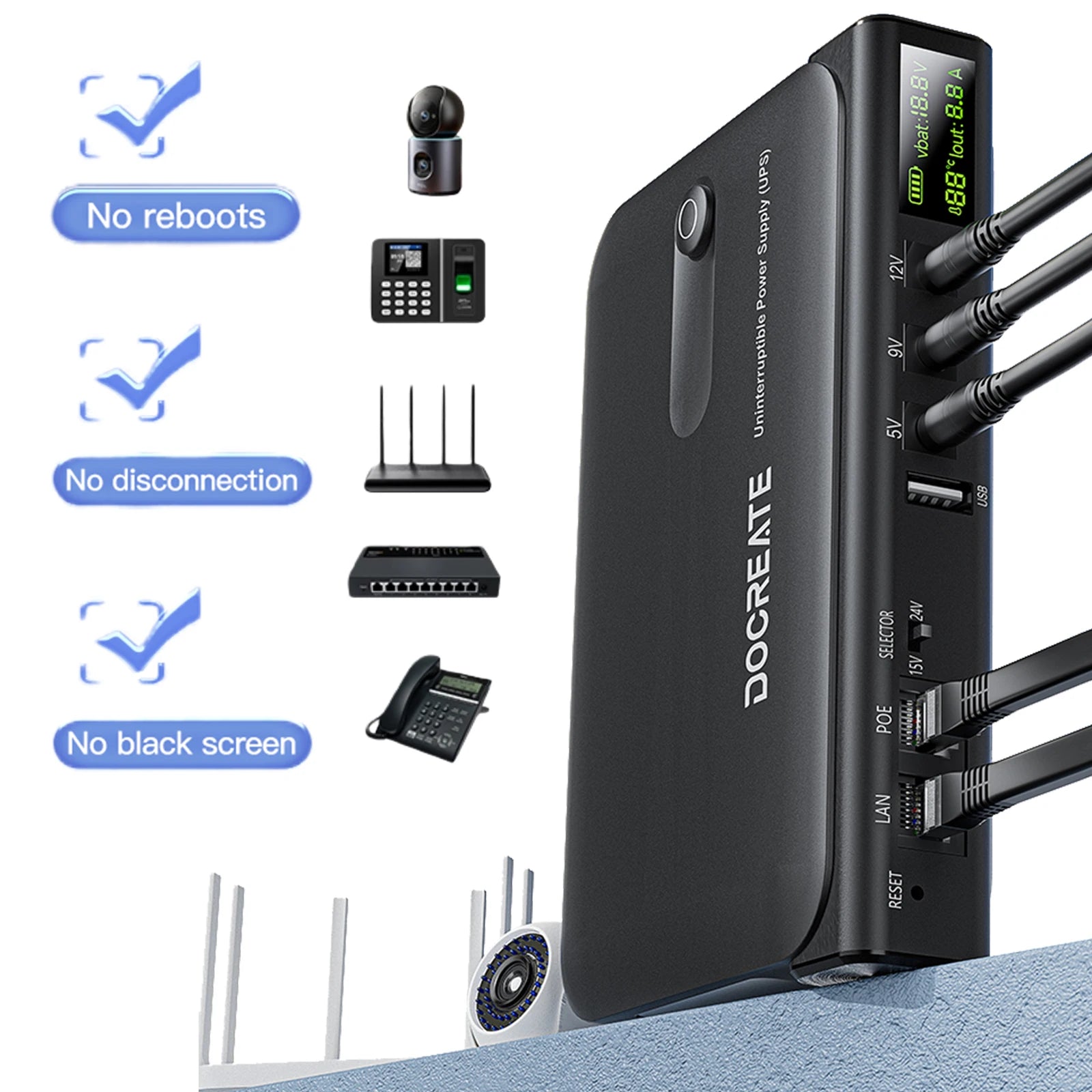 UPS Uninterruptible Power Without Battery UPS Backup Battery Power Supply Supports 5V/9V/12V for Router/Modem/ Camera