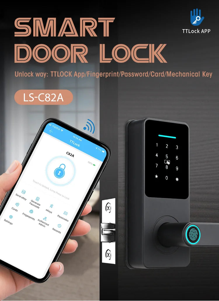 Smart Door Lock System Fingerprint And Keyless Digital WiFi Biometric Lock Secure Your Home Or Office