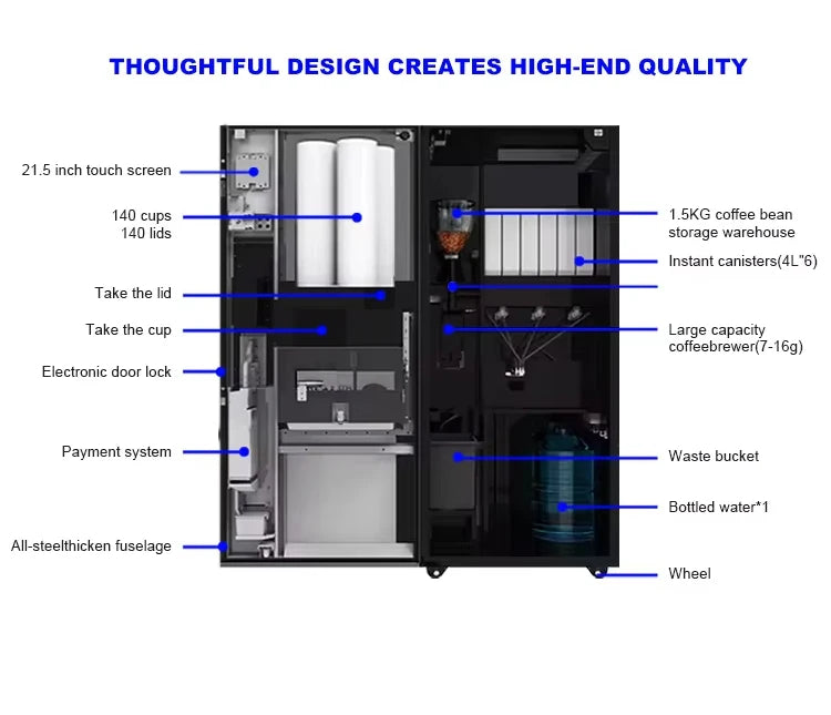 Wholesale Customized Full Automatic Smart Coffee Maker Vending Machine Commercial Operated High Efficiency