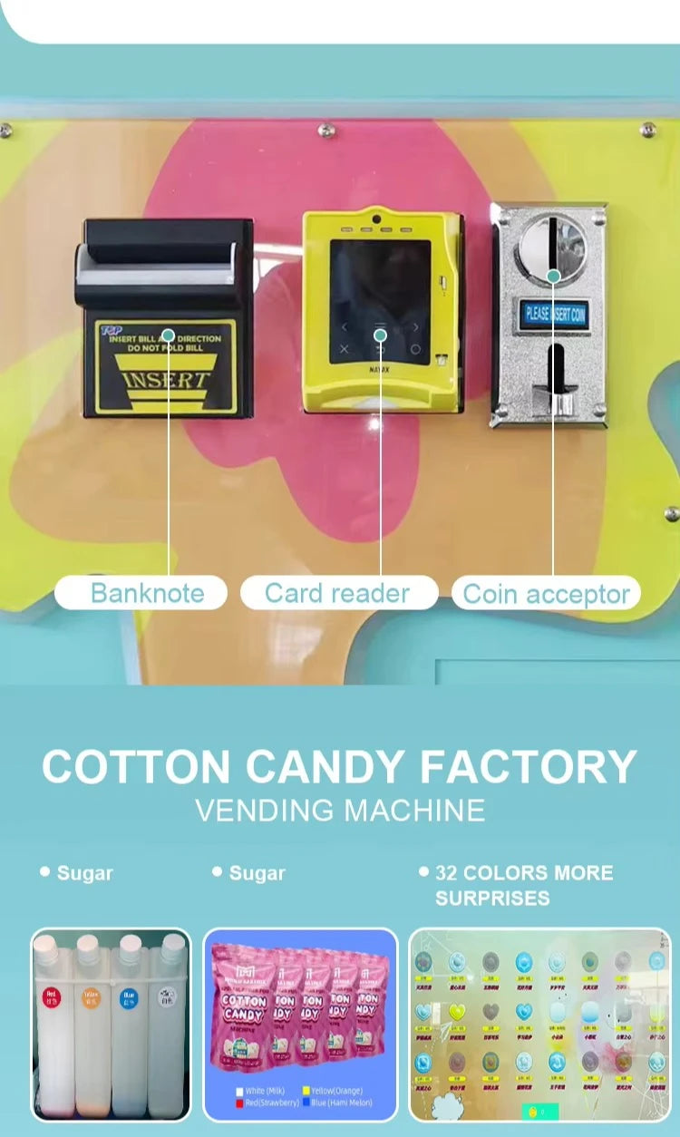 Customized Hot Sale Commercial Full Automatic Cotton Candy Vending Machine High Capacity Easy Clean Street Business For Sale