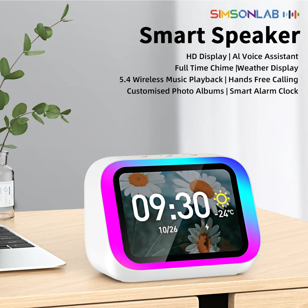 Smart Speaker AI Home Assistant Audio Center HD Large Screen High-Power Speaker Electronic Photo Album 7-Color Lighting for Gift