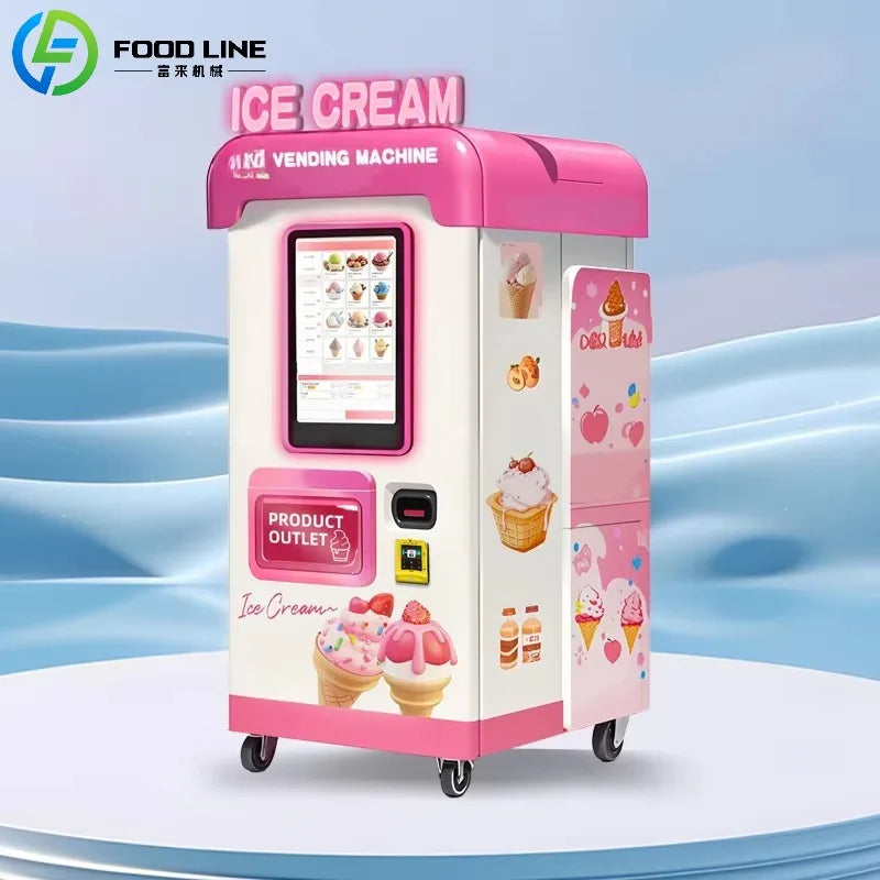 Customized Outdoor Ice Cream Vending Machine Automatic Soft Serve Robotic Self Service Equipment For Commercial Business Use