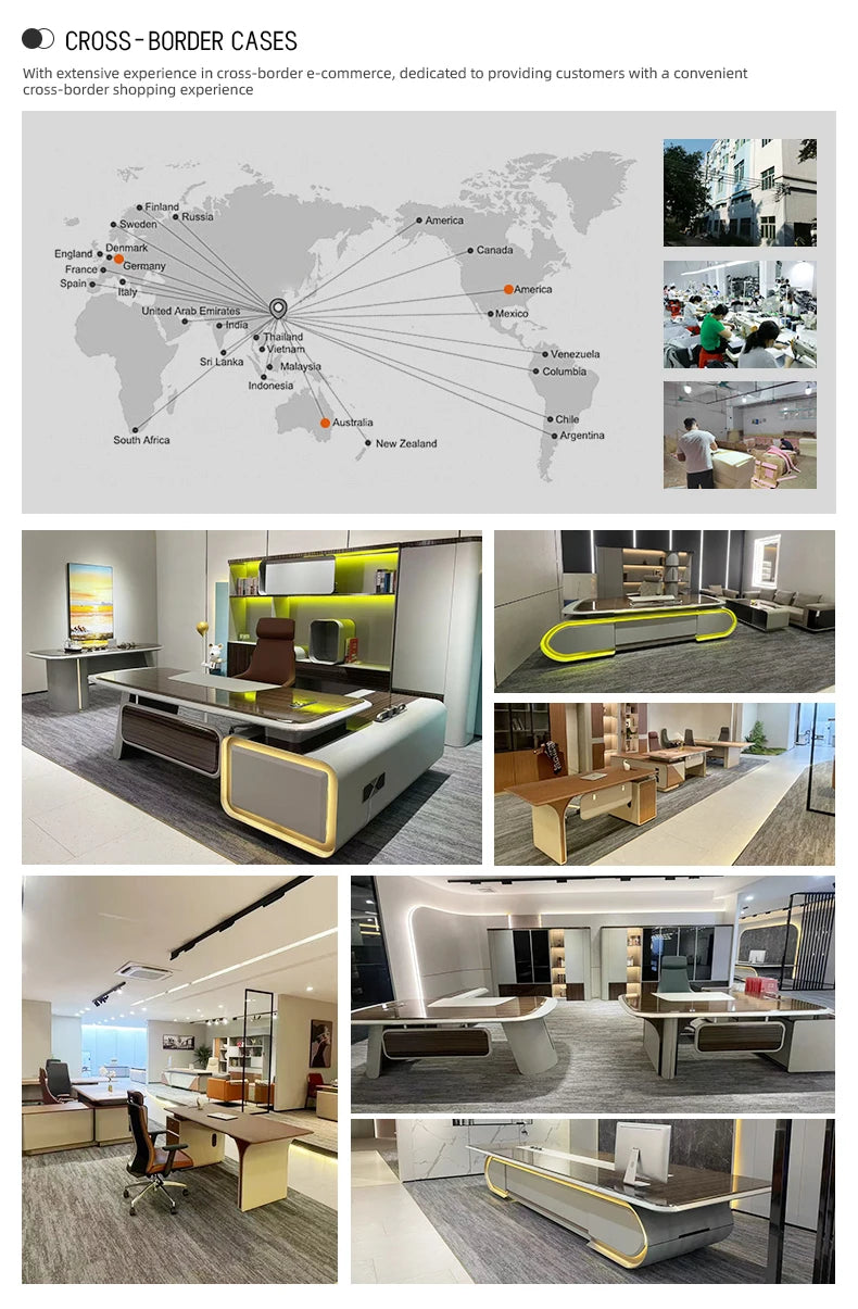 High-End Luxury Extendable L-Shaped Office Boss Table CEO Computer Desk File Cabinet Luxury Work Desk Office Building