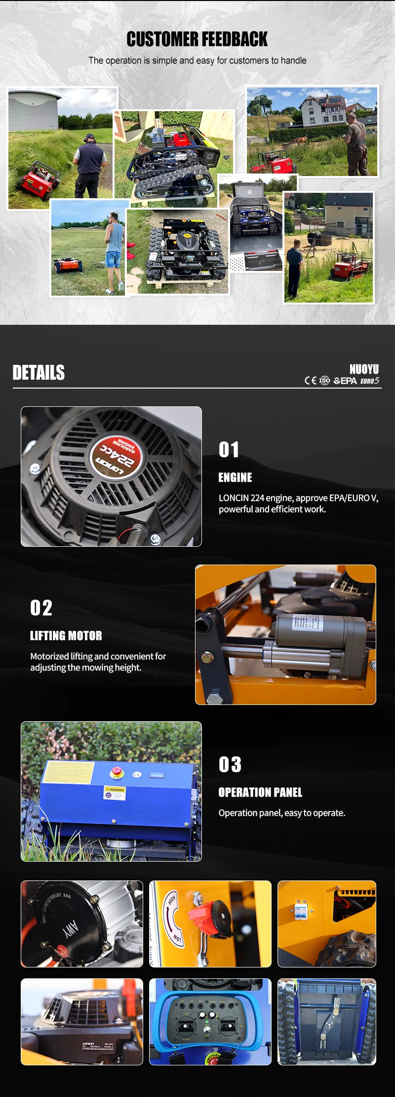 Customized Small High Power Remote Control Robot Lawn Mower CE EPA Approved Free Snow Shovel for Home Garden