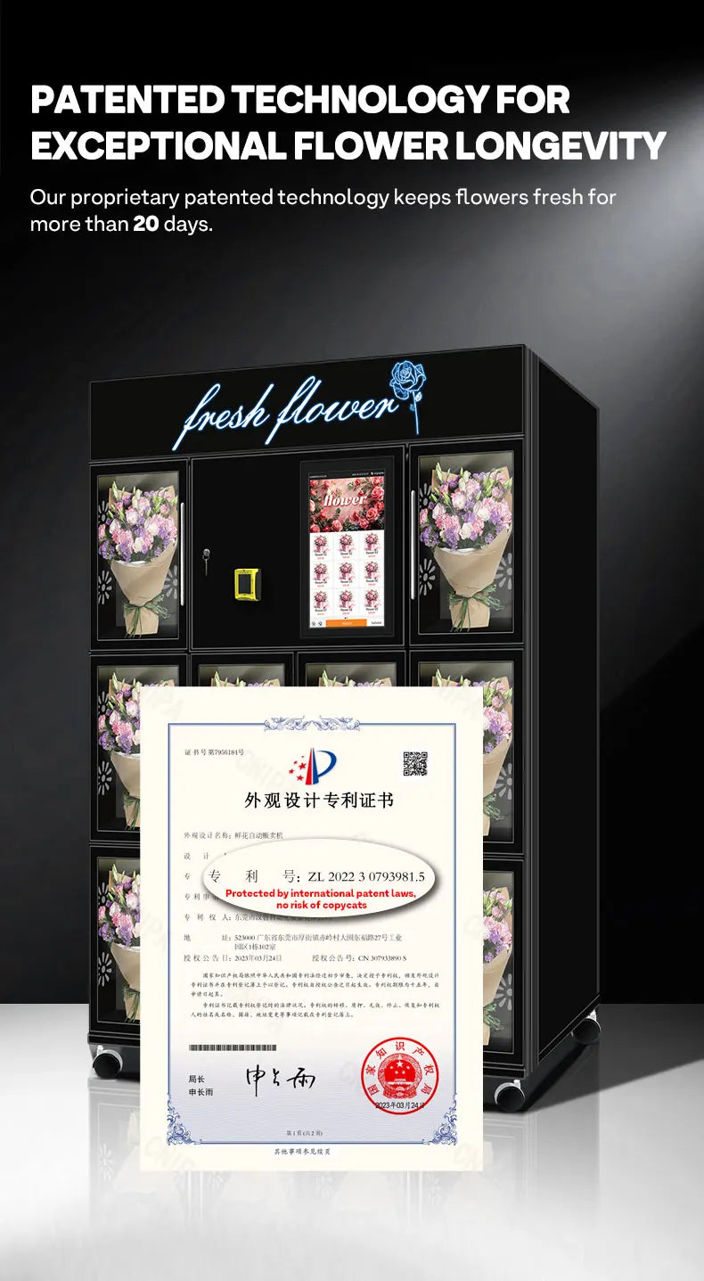 Automated Smart Flower Kiosk with Temperature Control Flower-Shaped Fresh Flowers Dispenser for Commercial Locations