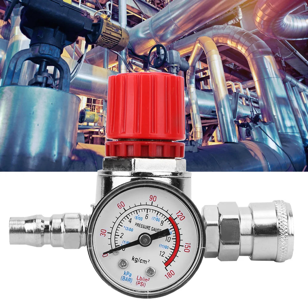 Pressure Control, Pressure Regulator Switch Control Valve Gauge with Male/Female Connector for Air Compressor