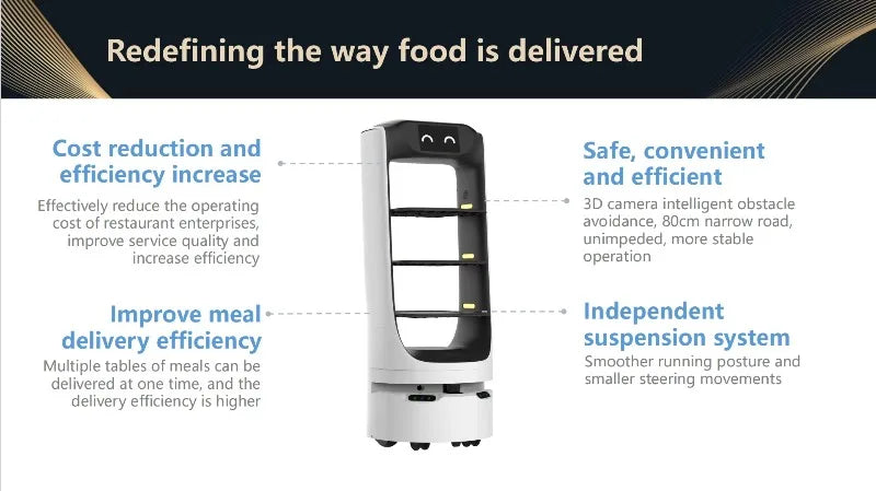 Commercial Autonomous Food Delivery Robot - Customized WiFi Intelligent Guiding Food Service Robot for Restaurant & Hotel