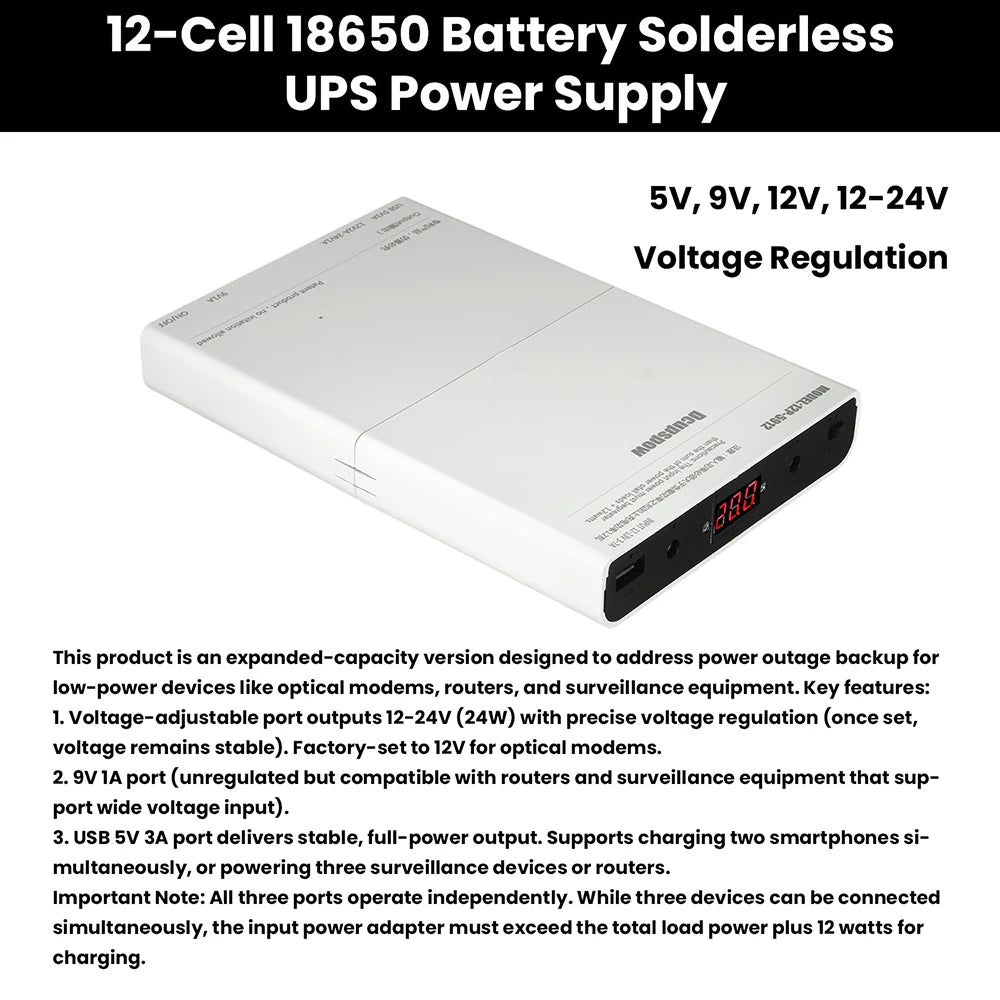 DC 5V9V12V UPS Output Uninterrupted Power Supply 12x18650 Power Bank Box for Cellphone Power Storage Case Optical Modem Router