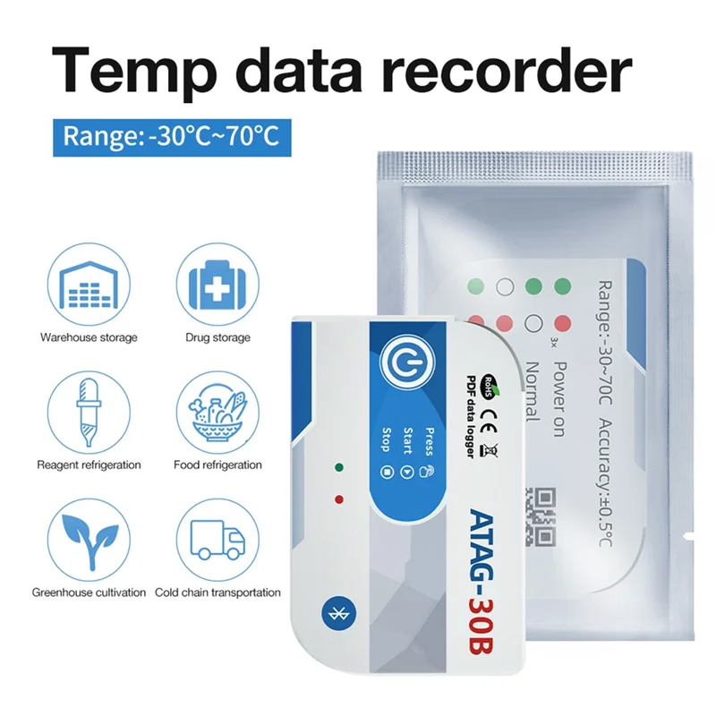 SUNRI-High Precision TEMP Recorder Mini USB Bluetooth Temperature Data Logger Internal Sensor 65000 Points For Cold Chain