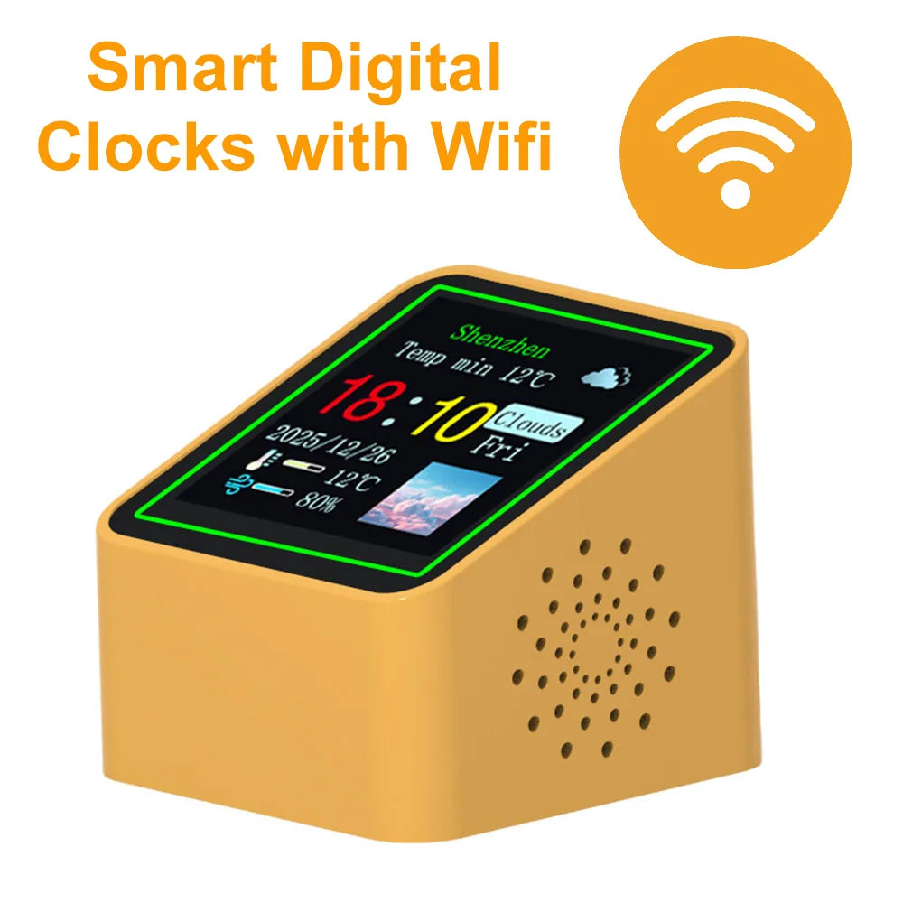 Smart Wifi Weather Station Display Weather Temperature Humidity Time Alarm Clock Desktop Electronic Clock Type-C Min Clock DC 5V