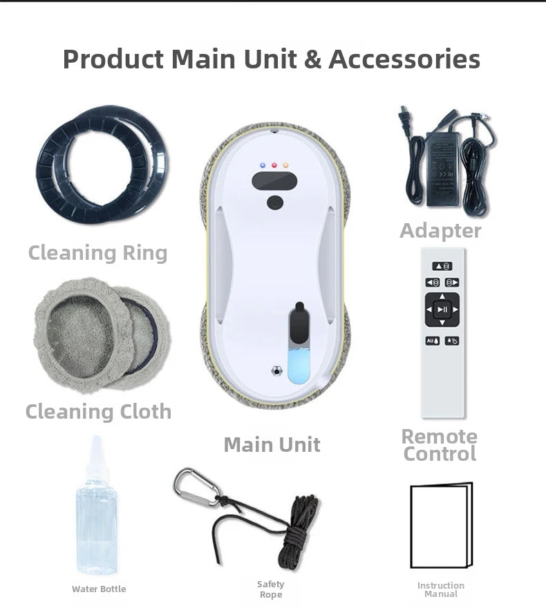 Clean Robot Auto-Spray Window Cleaning Robot Electric Glass Cleaner with Remote Control 360° Safety Rope & Suction High-Rise