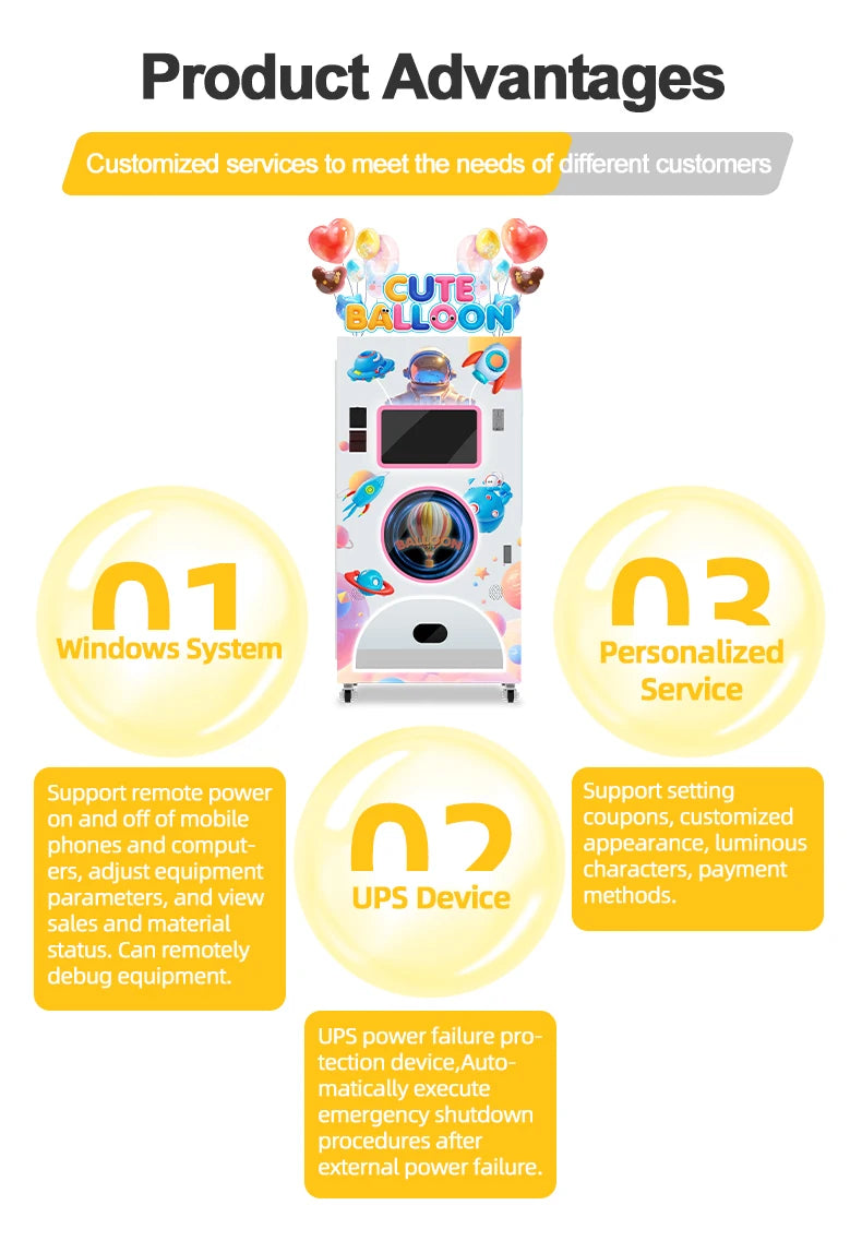 Customized Latest Touch Screen Smart Robot Balloon Vending Machine Fully Automated Credit Card Coin Payment Wholesale