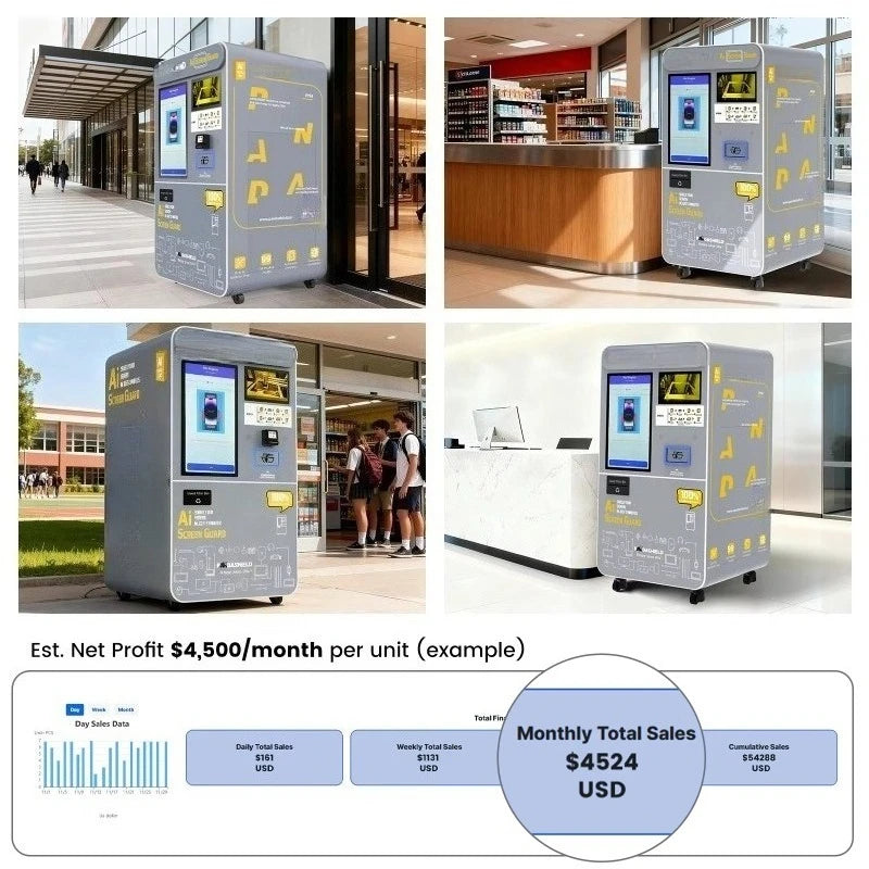 Fully Automatic Customized Mobile Phone Tempered Glass Film Vending Machine Commercial Credit Card Application High Efficiency