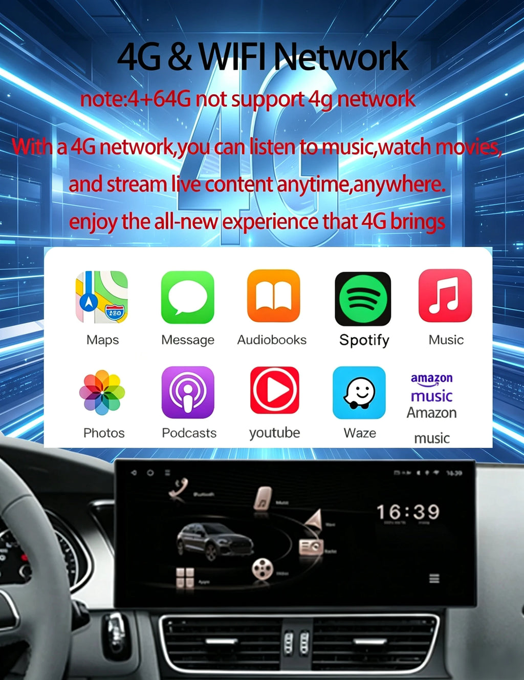 GPS RHD Android 16 Car Radio Multimedia Player for Audi A4 B8 A5 2009 - 2016 Wireless Carplay 4G DSP Stereo Ultra-thin Screen