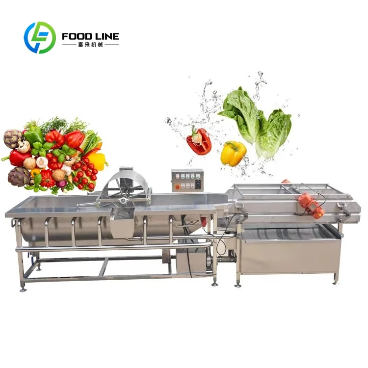 Customized Commercial Automatic High Pressure Air Bubble Fruit Vegetable Cleaner Motor Pump Included Industrial Large Capacity