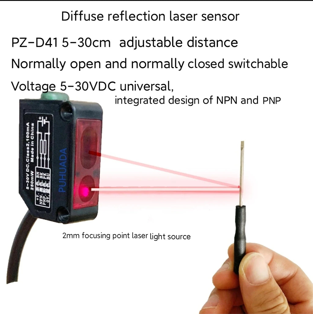 Small Laser Diffuse Reflection Photoelectric Switch PZ-D41 PZ-D42 Small Size Square Retro-reflective Sensor 5V12V24V
