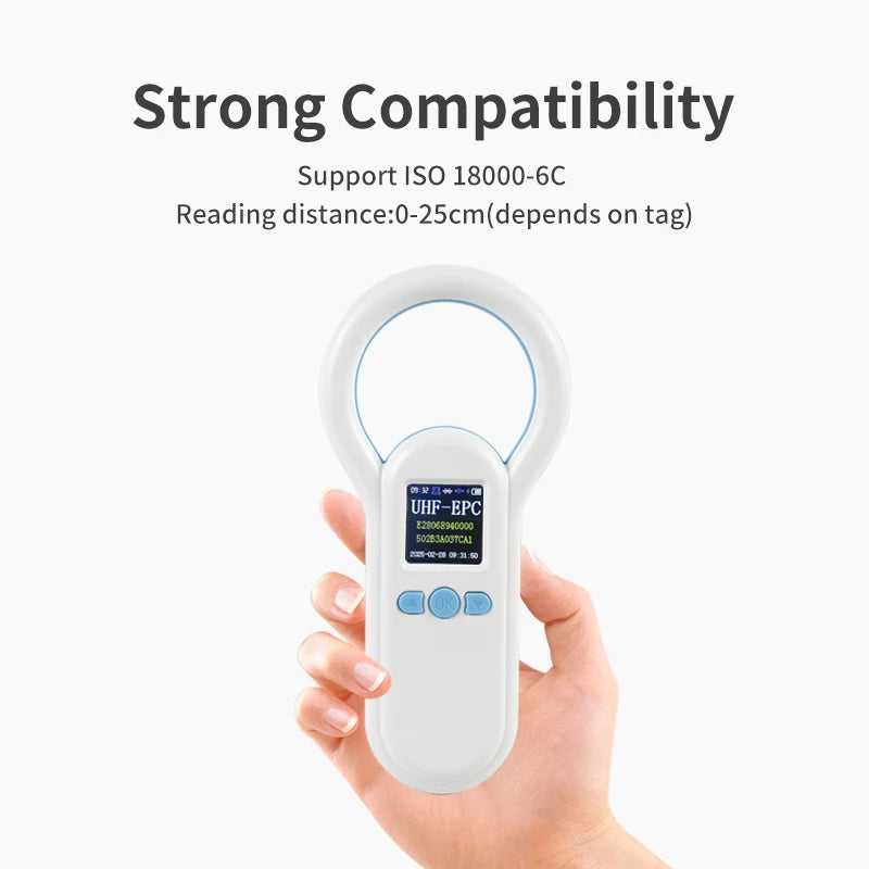 UHF Handheld Reader Portable 2.4G USB BT Output UHF RFID Tag Scanner Supports Android Windows