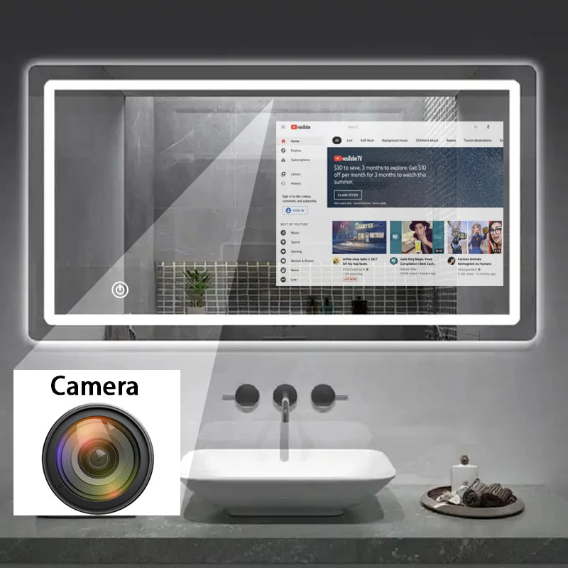 Hotel Bathroom Full Function Smart Android Tv Mirror Bath Gym Smart Led Bathroom Mirror with Touch Screen Magic Smart Mirror