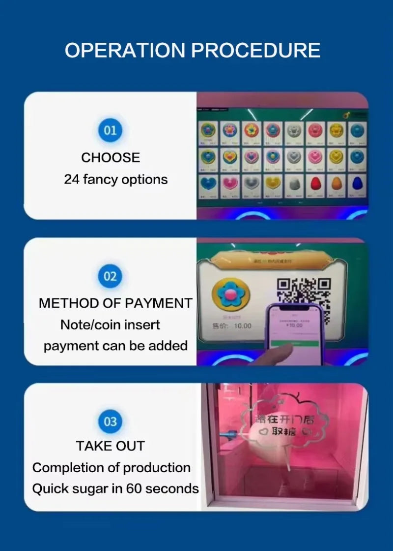 Custom Full Automatic Cotton Candy Vending Machine Commercial Electric Robot Cotton Candy Vending Machine in Mall