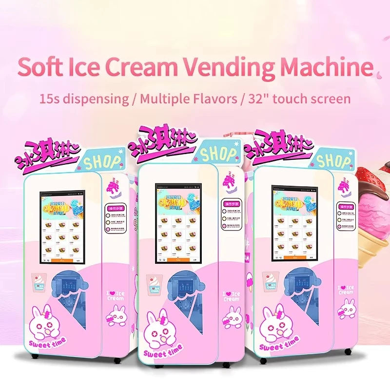 Customized Outdoor Ice Cream Vending Machine Automatic Soft Serve Robotic Self Service Equipment For Commercial Business Use