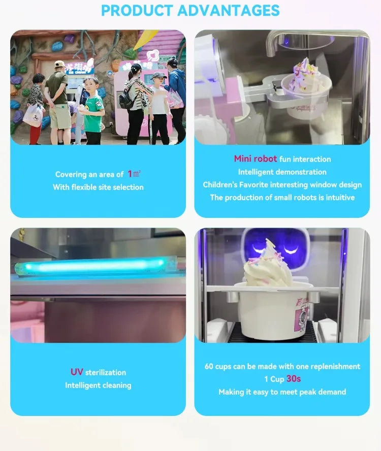 Customized Smart Business Self Service Ice Cream Vending Robot Automatic Metal Machine with SDK Function Commercial Equipment