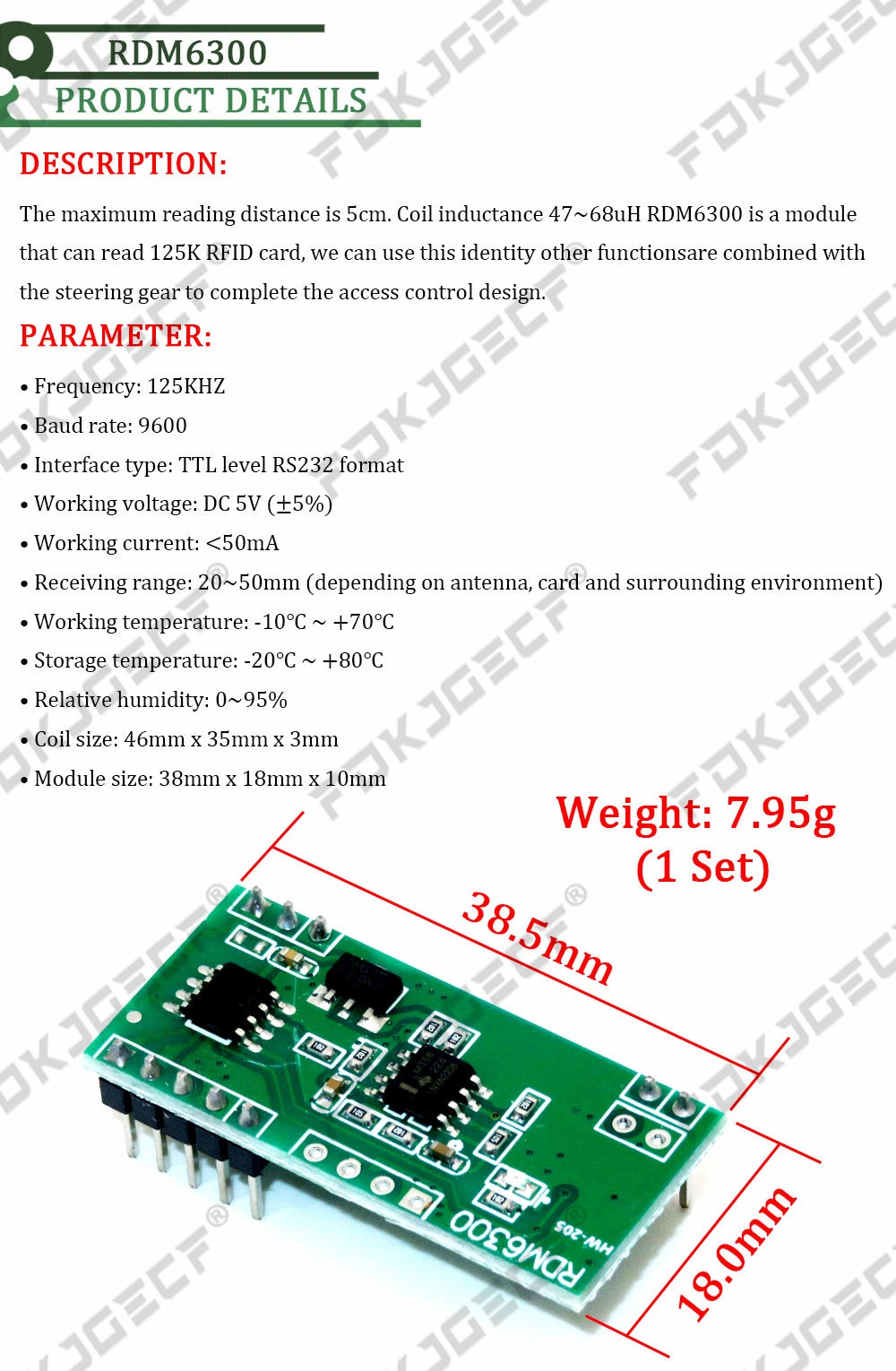 UART 125Khz EM4100 RFID Card Key ID Reader Module RDM6300 (RDM630) For Arduino