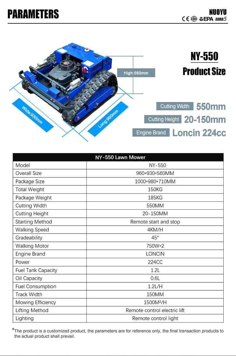 Customized Remote Control Lawn Mower Intelligent Mowing Robot Self-propelled High Horsepower All Terrain