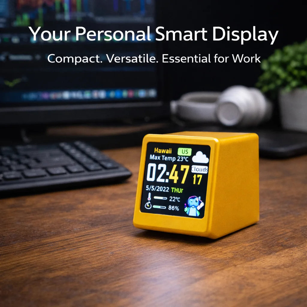 Smart WiFi Desk Clock Display – Weather, Crypto & Stock Monitor, Custom UI, Real-Time Data Screen