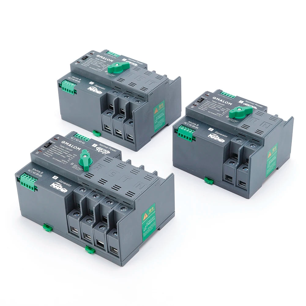 Rail Dual Power Automatic Transfer Switch 2P 3P 4P ATS Selector Switches Uninterruptible Millisecond Power Generator 100A AC220V