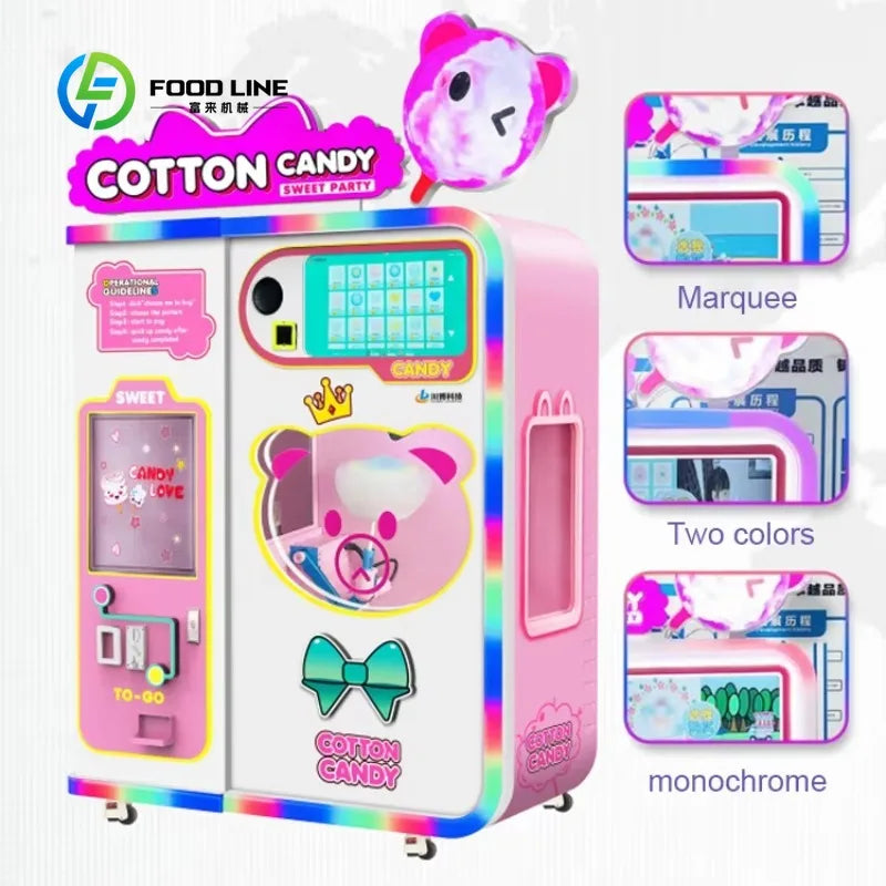 Customized Hot Sale Commercial Full Automatic Cotton Candy Vending Machine High Capacity Easy Clean Street Business For Sale