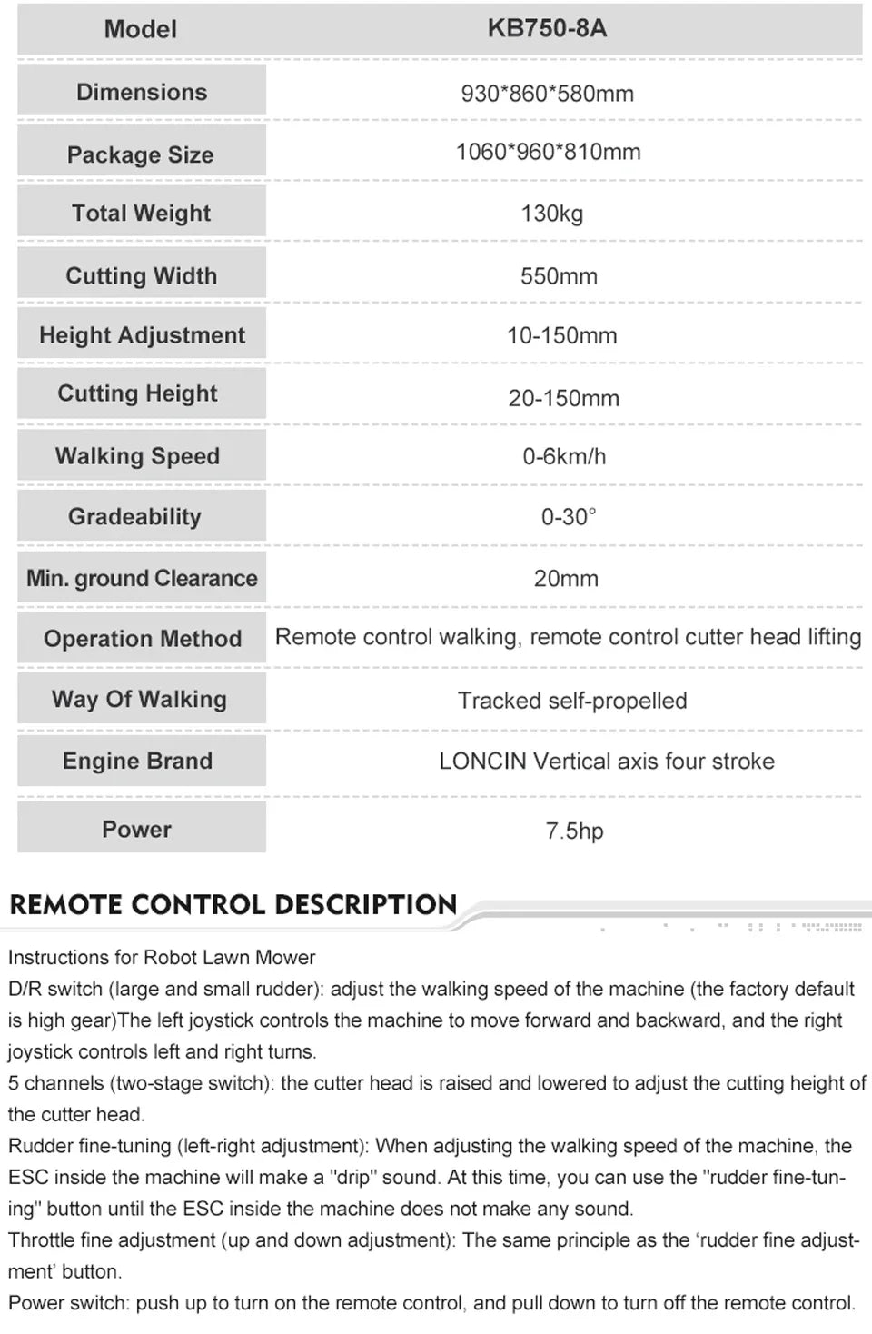 Multi-Functional Cordless Remote Control Lawn Mower Robot for Lawn Mower Factory Lawn Weed Cutting Customized