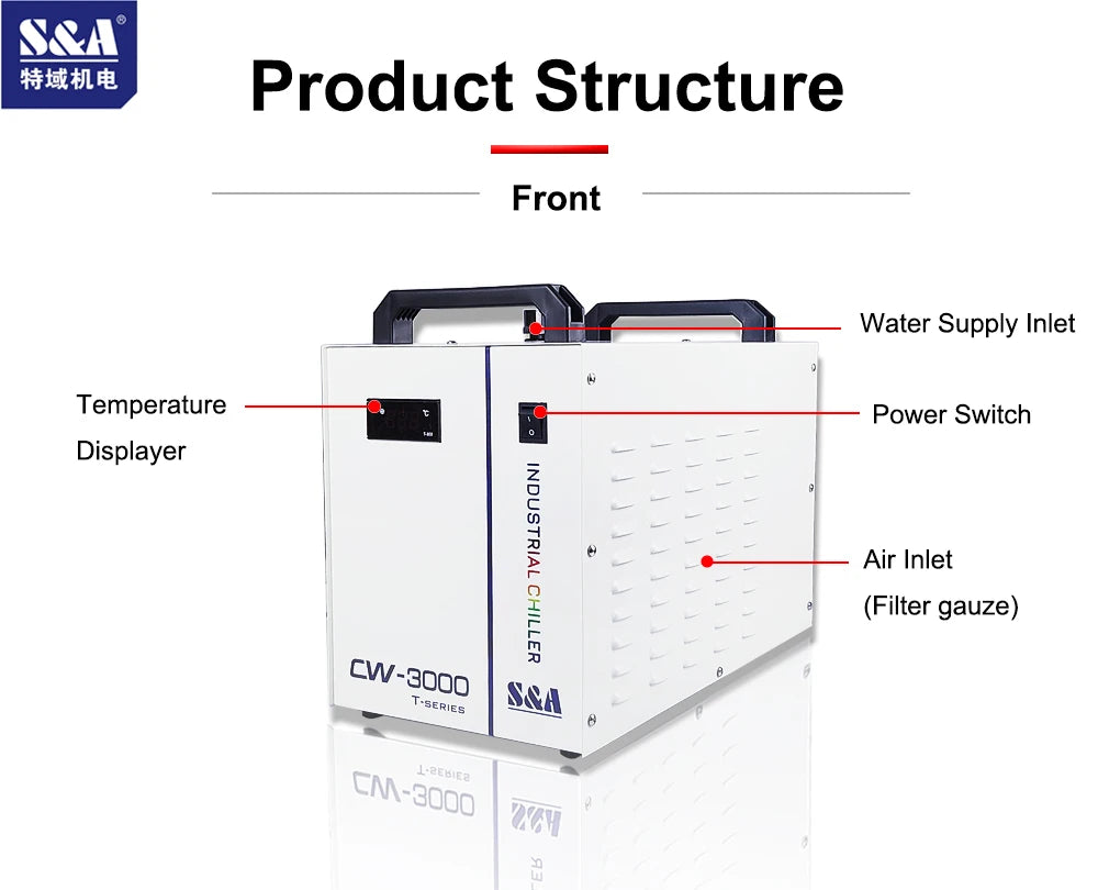 HUNST S&A CW3000 Industrial Water Chiller for CO2 Engraving Cutting Machine Cooling 40W 50W 60W 80W Laser Tube DG110V TG220V