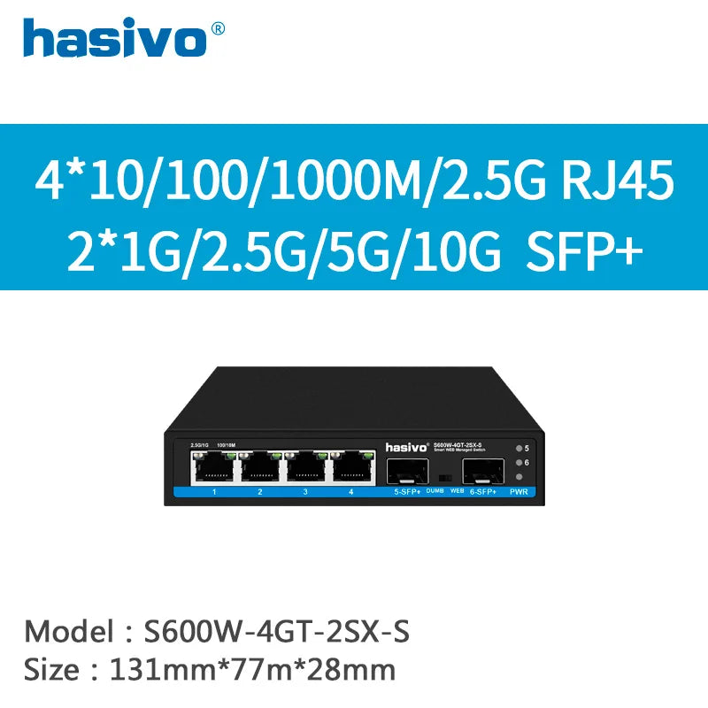 Smart Web Managed 4 Port 2.5Gbps RJ45 Switch With 2x10G SFP+  10Gbps