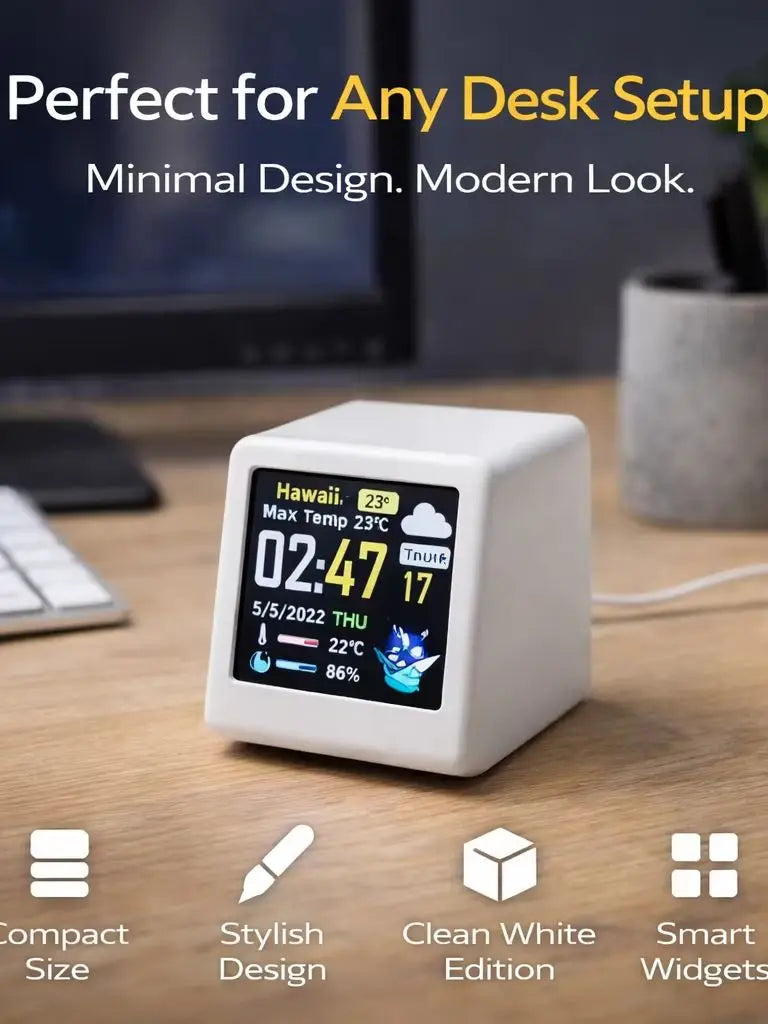 Smart WiFi Desk Clock Display – Weather, Crypto & Stock Monitor, Custom UI, Real-Time Data Screen