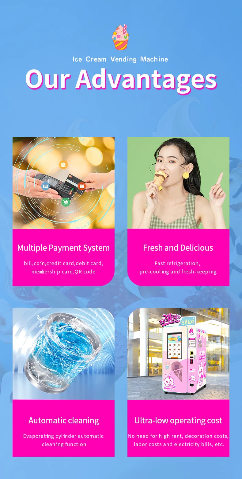Customized Outdoor Ice Cream Vending Machine Automatic Soft Serve Robotic Self Service Equipment For Commercial Business Use