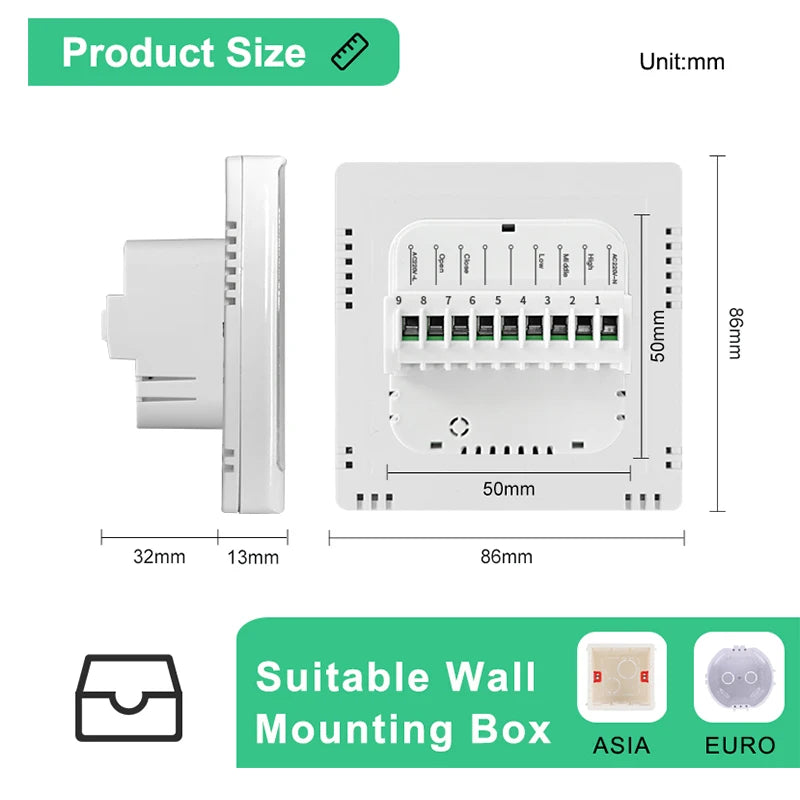 Smart Wifi Thermostat for AC Energy Saving HVAC Fan Coil Temperature Controller Flexible Square Shape for Hospital Cold Room